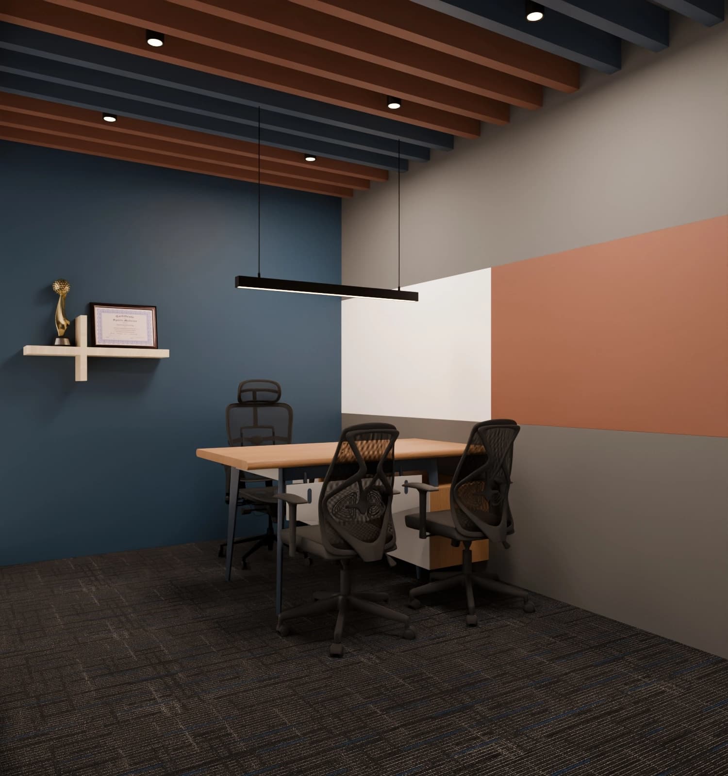 Client approval render for a commercial cabin interior design, design approval angle