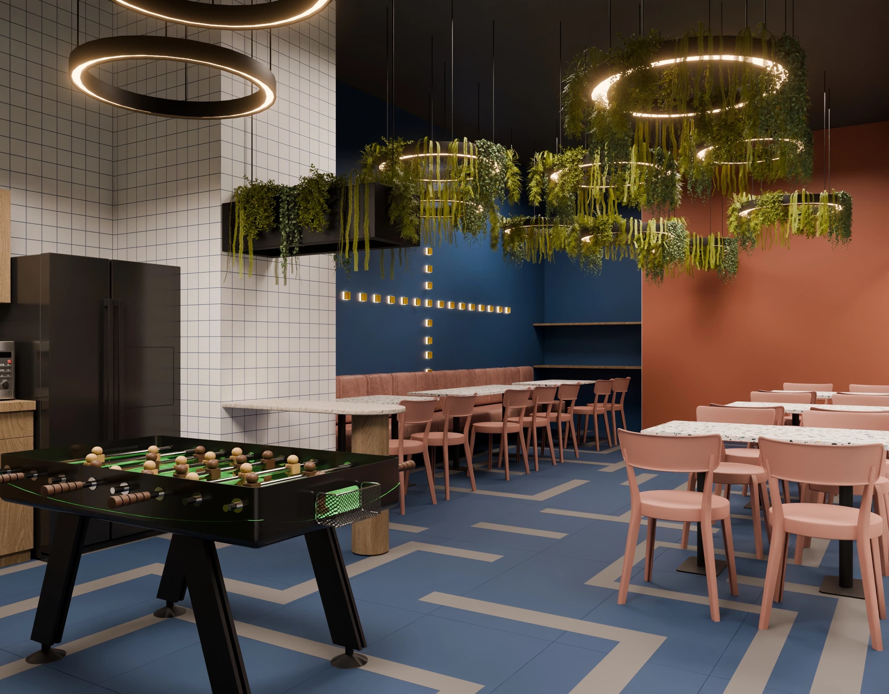 Studio 44 photorealistic cafe visualization for commercial spaces, lighting-focused view