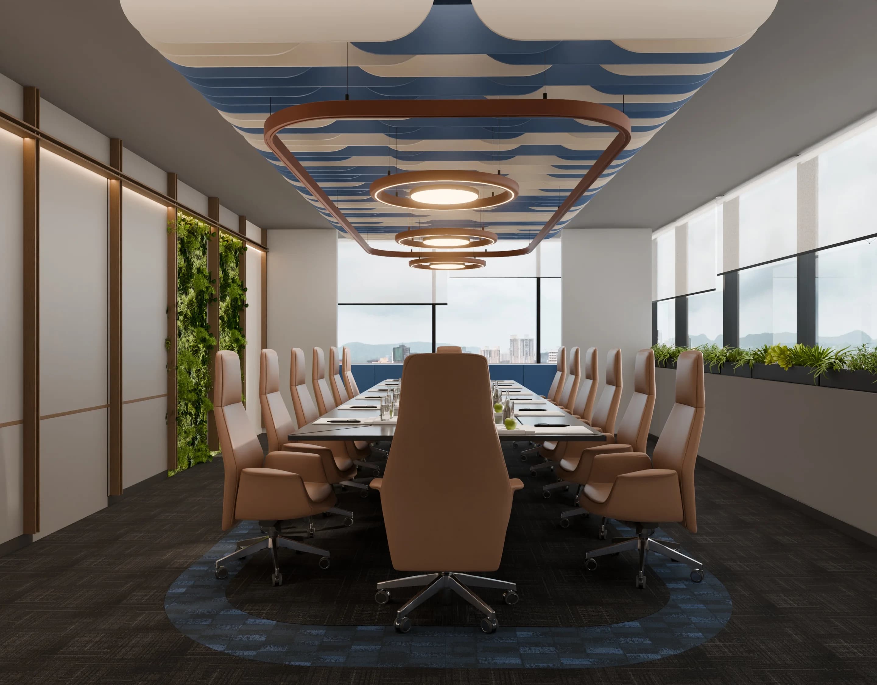 Client approval render for a commercial conference room interior design, client presentation angle