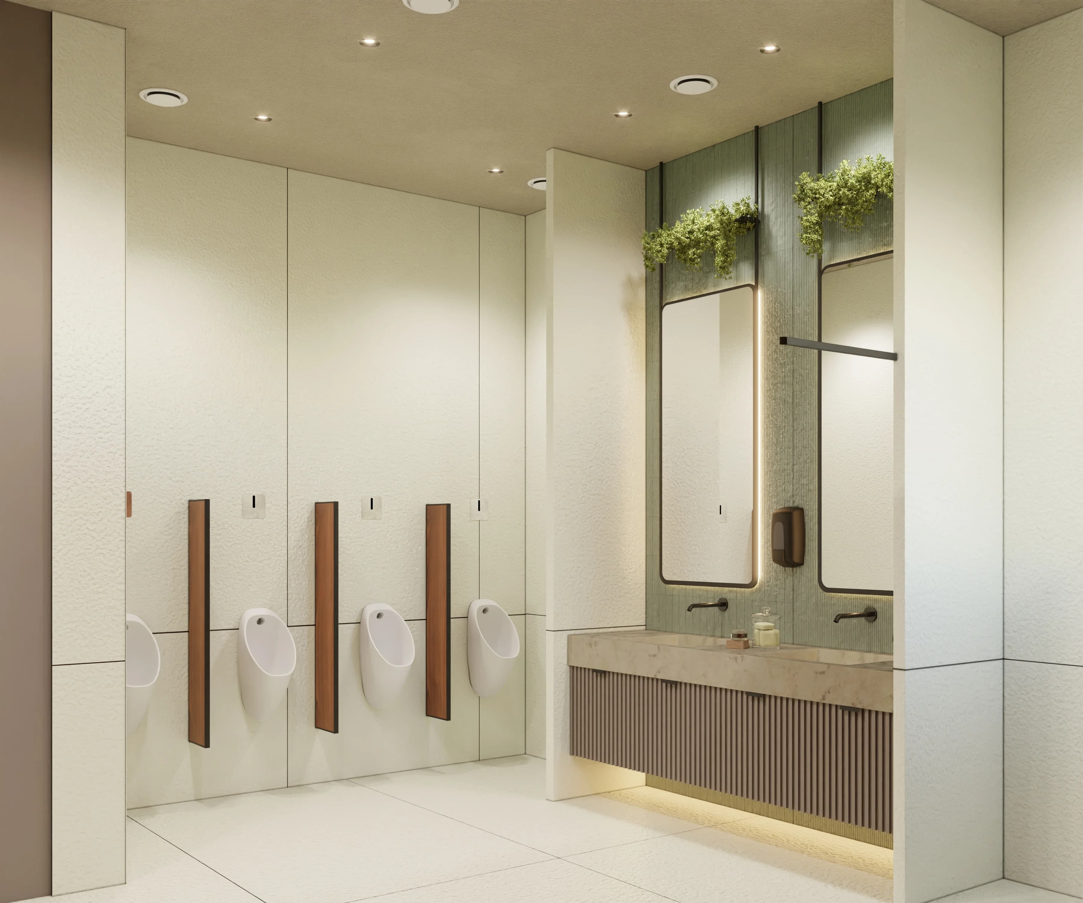 Commercial toilet 3D visualization prepared for presentation, wide view