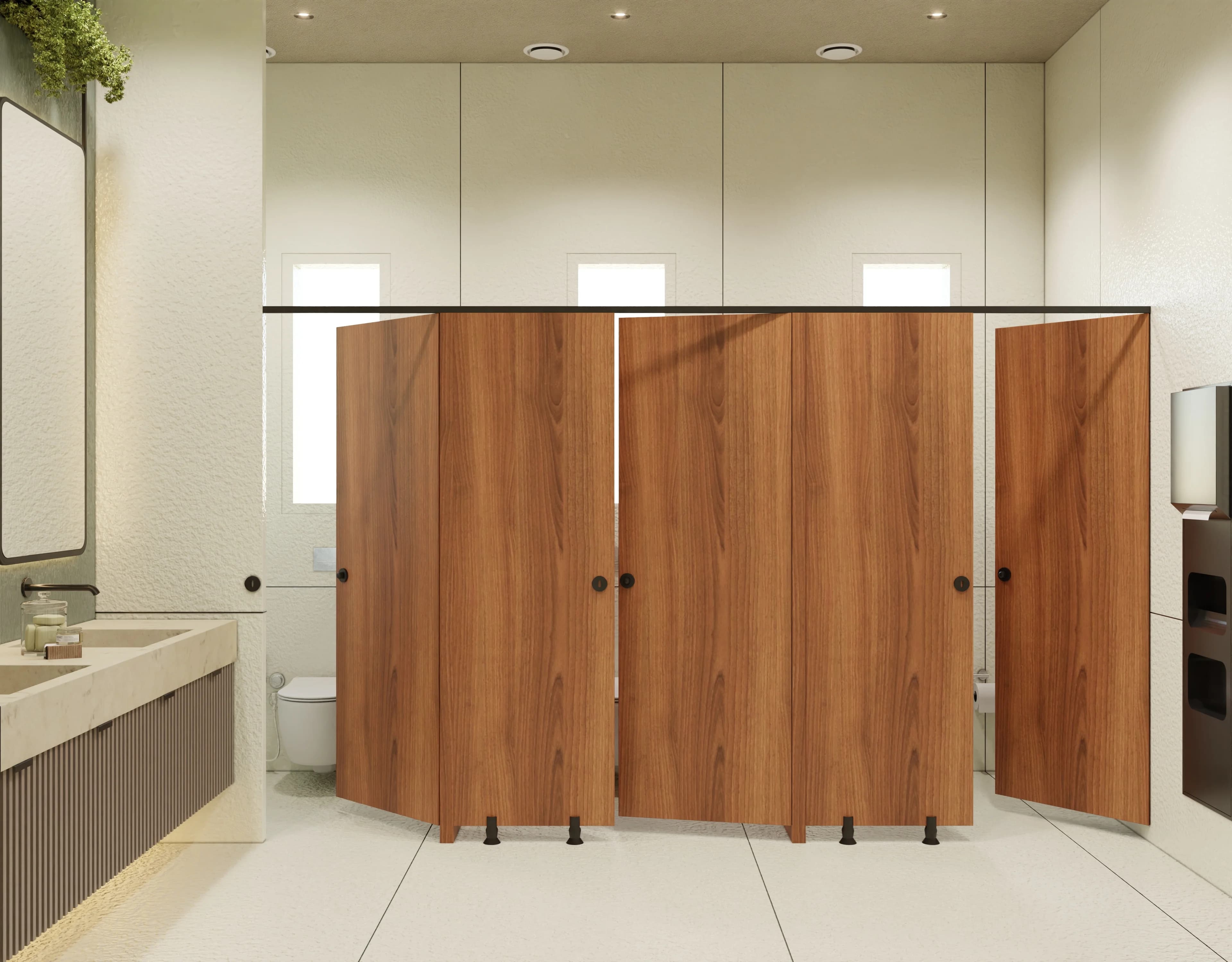 Client approval render for a commercial toilet interior design, design approval angle