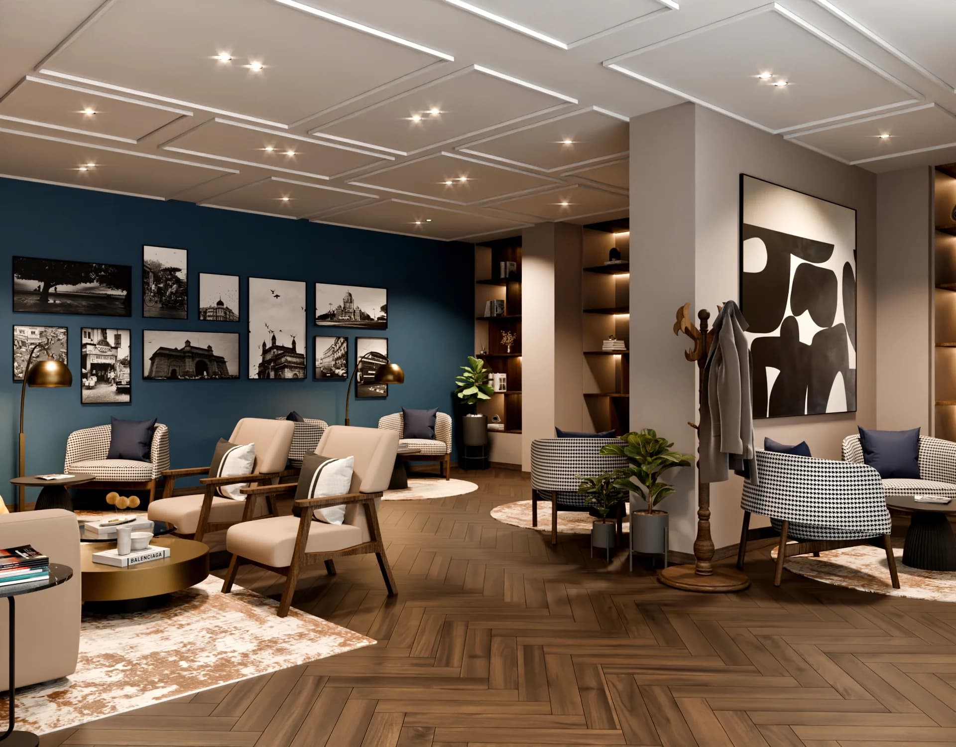 Studio 44 photorealistic amenities visualization for residential spaces, lighting-focused view