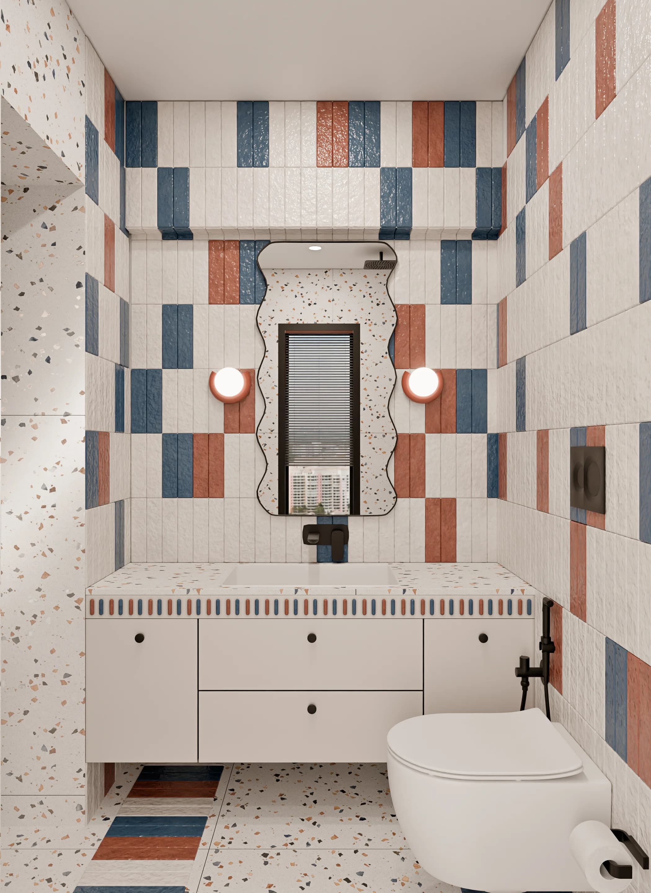 Client approval render for a residential bathroom interior design, client presentation angle