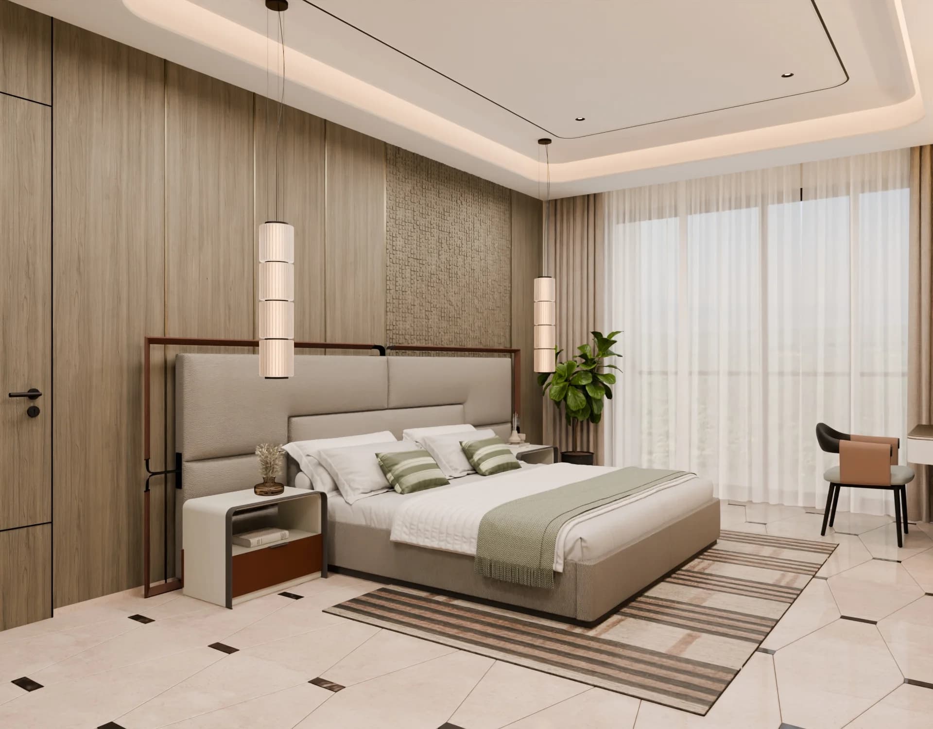 Client approval render for a residential bedroom interior design, design approval angle